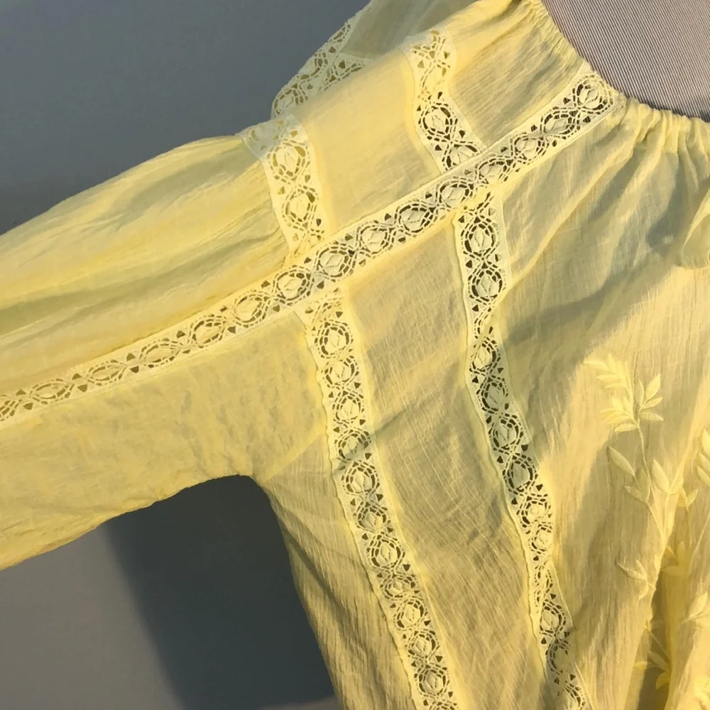 Free People yellow Maria Maria Peasant Blouse size large - Picture 4 of 12